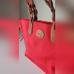 Dooney & Bourke Red Nylon Leather Shopper Tote
